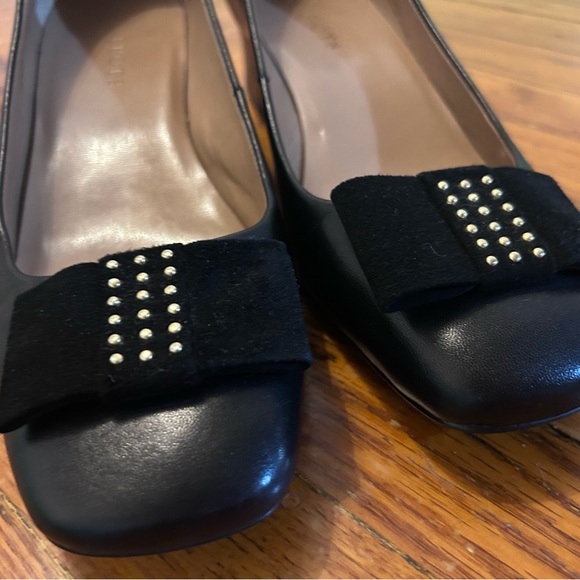 Talbots leather chunky kitten heel with velvet bow and rhinestone - Picture 2 of 7